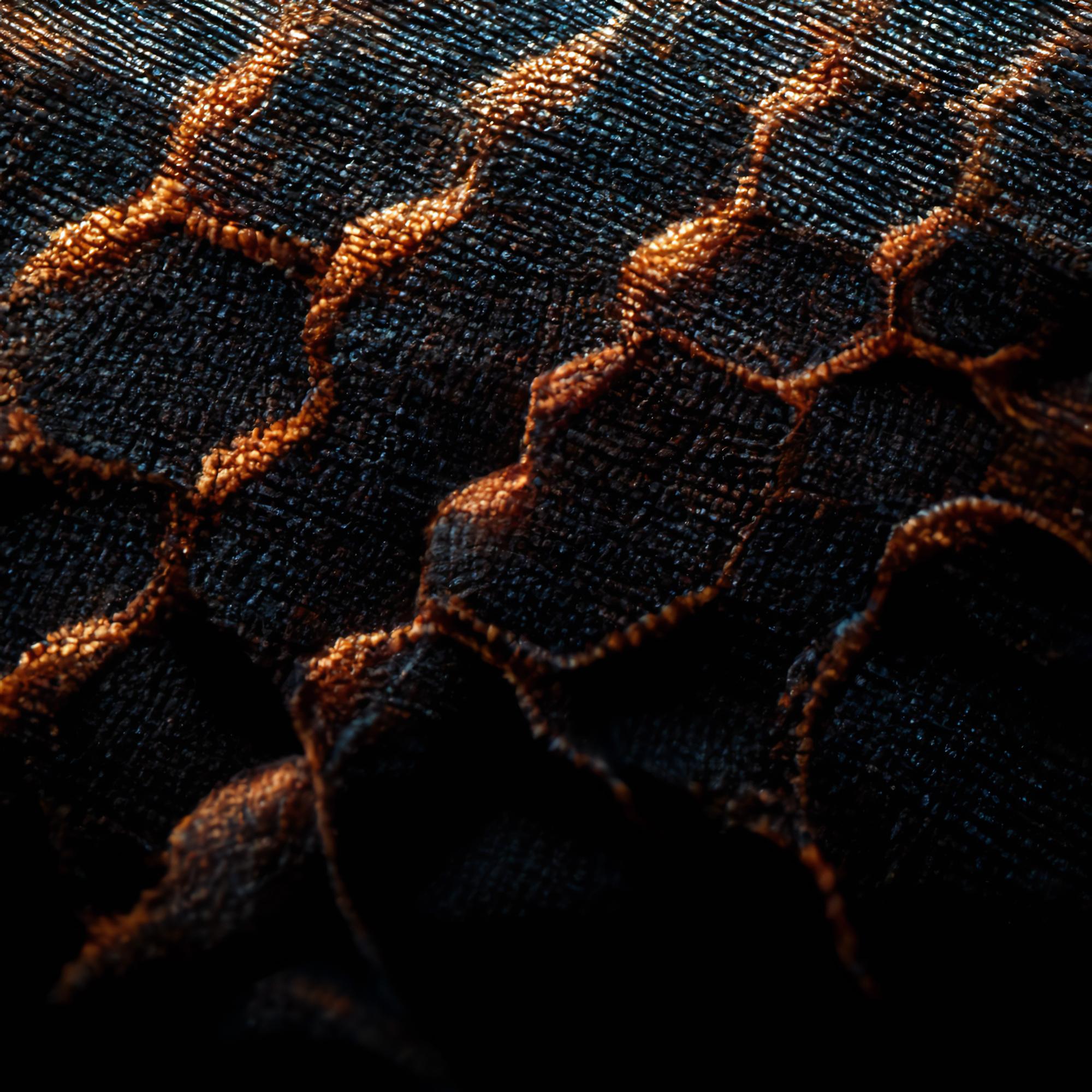 Macro of technical embroidery stitches on coated fabric